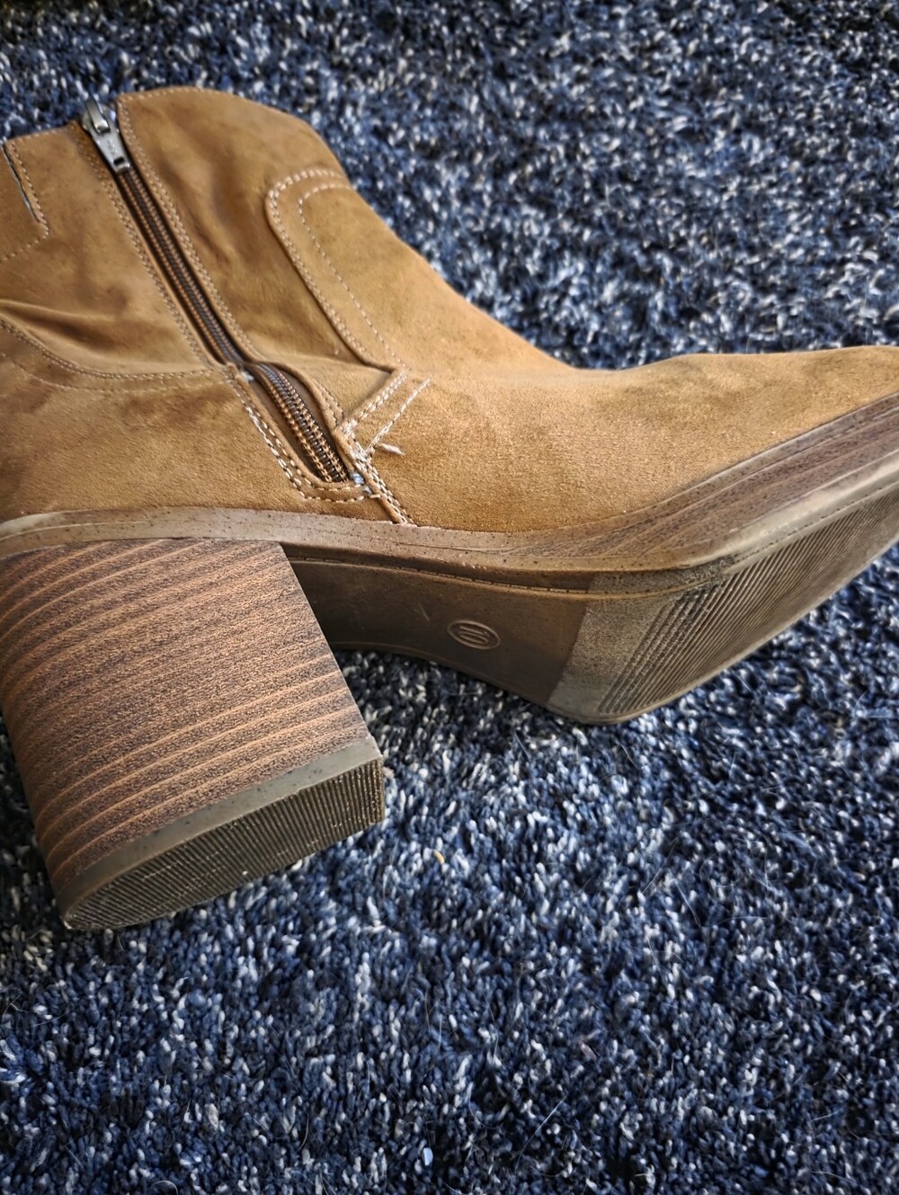 Women's Tan Suede Block Heel Ankle Boots - Picture 3 of 4